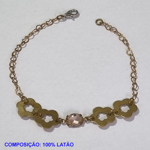 PULSEIRA NO BRUTO PRONTO PARA O BANHO(CX104) -  PULSEIRA FEMININA FLORES COM PEDRA CRISTAL  - TAMANHO 18CM - PESO 2.4GR  E FECHO LAGOSTA - BRU001398A