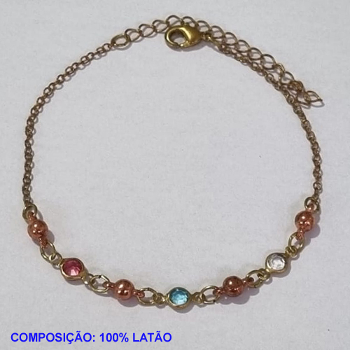 PULSEIRA NO BRUTO PRONTO PARA O BANHO(CX110) -  PULSEIRA FEMININA BOLINHAS LISAS E PEDRA CRISTAL COLORIDAS TAMANHO 17CM - PESO 1.5GR + EXTENSOR - BRU001408A