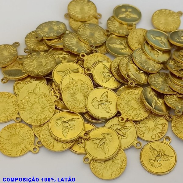 ACESSÓRIO BRUTO PRONTO PARA BANHO (CX21) -  (E2730) MEDALHA REDONDA DO ESPIRITO SANTO- (PEÇA VENDIDA POR UNIDADE) - PESO 0,7GR - TAMANHO 10MM - BRU0001117