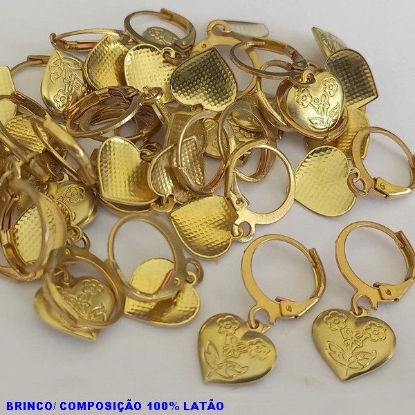 BRINCO BRUTO PRONTO PARA BANHO(5000)  COM ARGOLINHA DE PRESSÃO (CORAÇÃO 10MM C/ FLOR) - PESO TOTAL 1,0GR - BRU2879