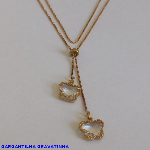 GARGANTILHA NO BRUTO PRONTO PARA O BANHO - COM CORRENTE VENEZIANA DE 70CM -" TIPO GRAVATINHA " - COM DUAS PEDRA  - PESO TOTAL 5,8GR - BRU1747A