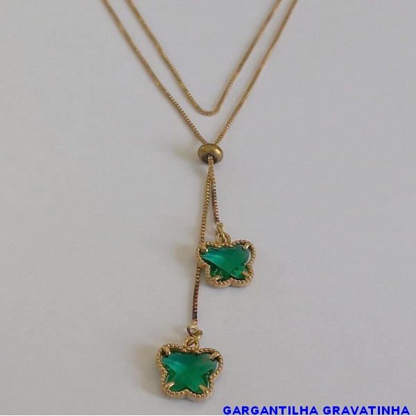 GARGANTILHA NO BRUTO PRONTO PARA O BANHO - COM CORRENTE VENEZIANA DE 70CM -" TIPO GRAVATINHA " - COM DUAS PEDRA  - PESO TOTAL 5,8GR - BRU1747D