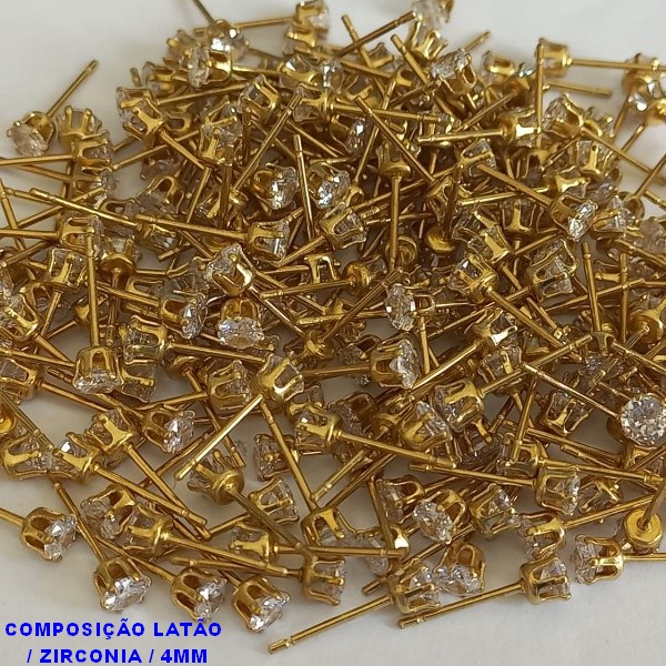 ACESSORIO(BRINCO NO BRUTO PRONTO PARA O BANHO(CX82)(REDONDO) -BRINCO DE PINO ZIRCONIA - TAMANHO  4MM - PESO TOTAL 0,5GR - BRU0001134