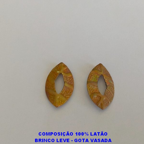 BRINCO NO BRUTO PRONTO PARA O BANHO - COMPOSIÇÃO 100% LATÃO  - BRINCO NAVETE VAZADA ESTAMPADA 17X10MM  - PESO TOTAL 0,8GR - BRU100259