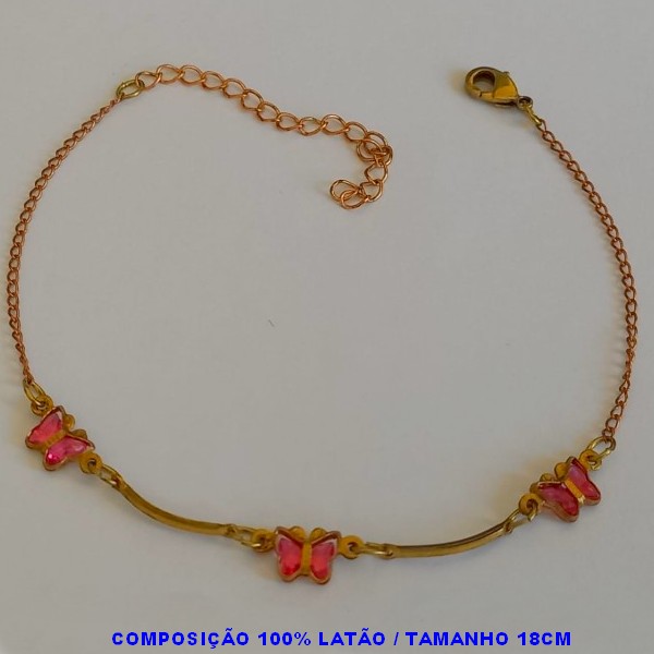 PULSEIRA NO BRUTO PRONTO PARA O BANHO - TAMANHO 18CM - PESO 1,4GR - SIMPLES E DELICADA COM BORBOLETA COLORIDAS - BRU4436A