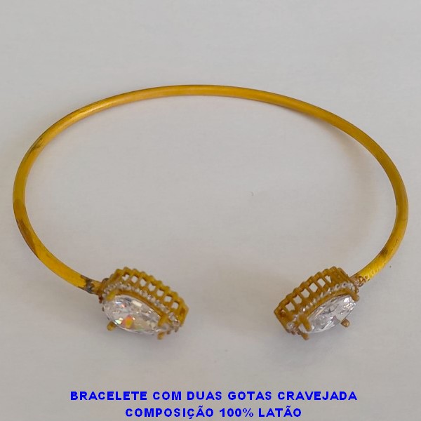 BRACELETE NO BRUTO PRONTO PARA O BANHO(CX45) -  PULSEIRA FEMININA - COM DUAS GOTAS TODO CRAVEJADO EM MICRO ZIRCONIA  - TAMANHO 18CM(AJUSTAVEL) - PESO 5.9GR   -BRU2867
