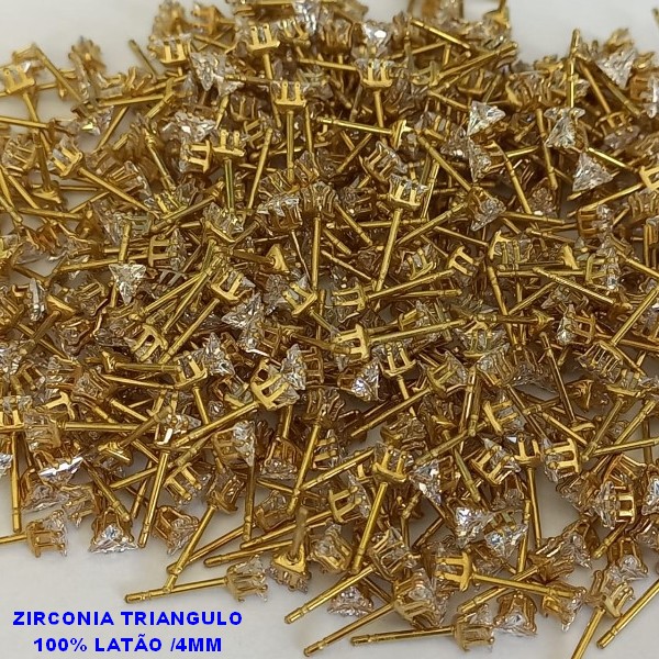 ACESSORIO(BRINCO NO BRUTO PRONTO PARA O BANHO(CX76) -BRINCO DE PINO ZIRCONIA "(TRIANGULO )"- TAMANHO  4MM - PESO TOTAL 0,5GR - BRU0001140