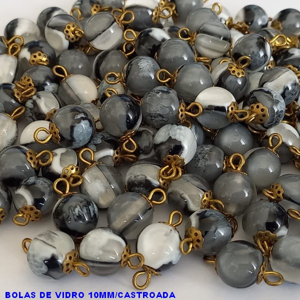 ACESSORIO NO BRUTO PRONTO PARA O BANHO(CX41)  "(CASTROADA COM TULIPINHA PARA PULSEIRAS) " - BOLAS EM VIDRO -  -  TAMANHO " 8MM " - PESO TOTAL DA UNIDADE 0,9GR - DIAMANTADA(COMPOSIÇÃO 100% LATÃO/VIDRO - BRU0001141