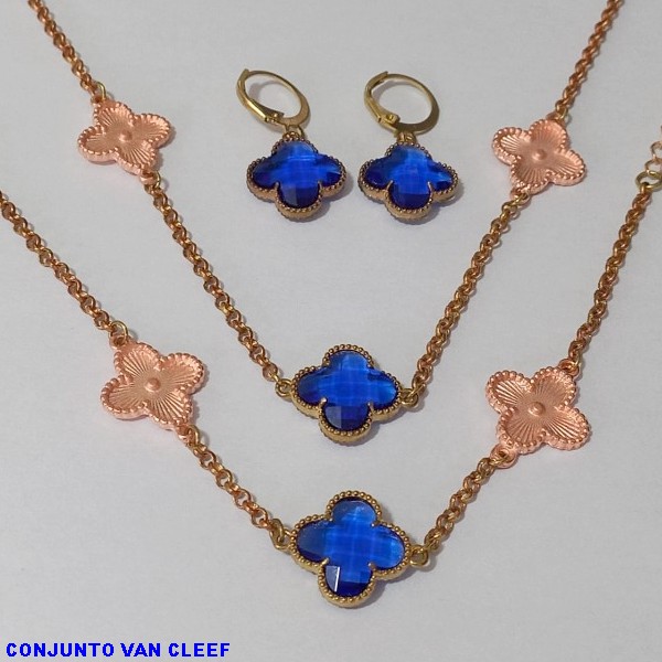 CONJUNTO NO BRUTO PRONTO PARA O BANHO - " VAN CLEEF " (GARGANTILHA/PULSEIRA E BRINCO ) PINGENTE DE 13MM - PESO TOTAL 6,9GR -CORRENTE ELLO PORTUGUESE FECHO LAGOSTA BRU6836A
