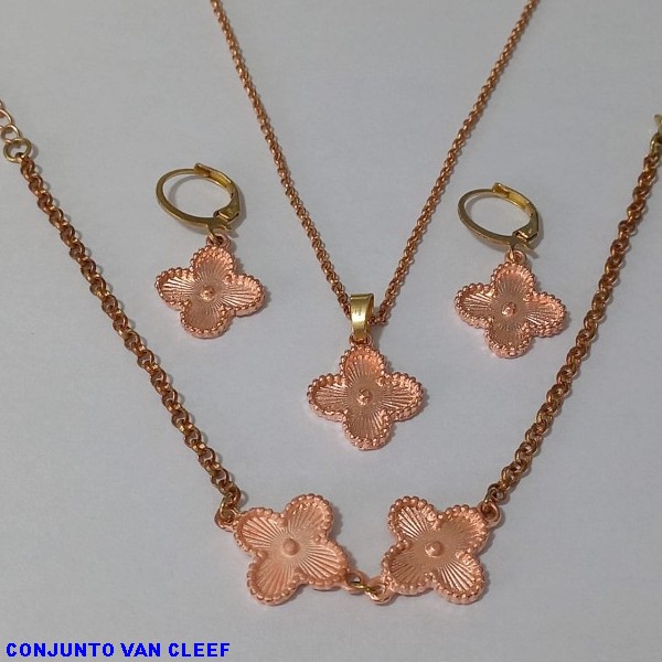 CONJUNTO NO BRUTO PRONTO PARA O BANHO - " VAN CLEEF " (GARGANTILHA/PULSEIRA E BRINCO ) PINGENTE DE 13MM - PESO TOTAL 6,9GR -CORRENTE ELLO PORTUGUESE FECHO LAGOSTA BRU6836B