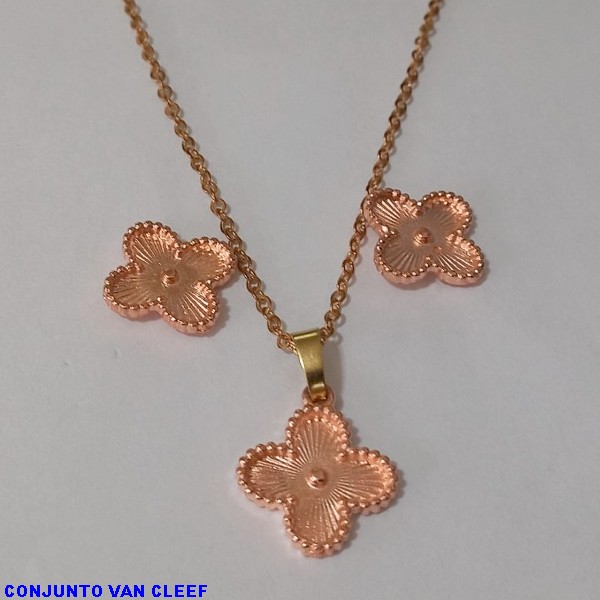CONJUNTO NO BRUTO PRONTO PARA O BANHO - " VAN CLEEF " (GARGANTILHA E BRINCO ) PINGENTE DE 13MM - PESO TOTAL 5.3GR -CORRENTE CADEADO E FECHO LAGOSTA BRU6836C