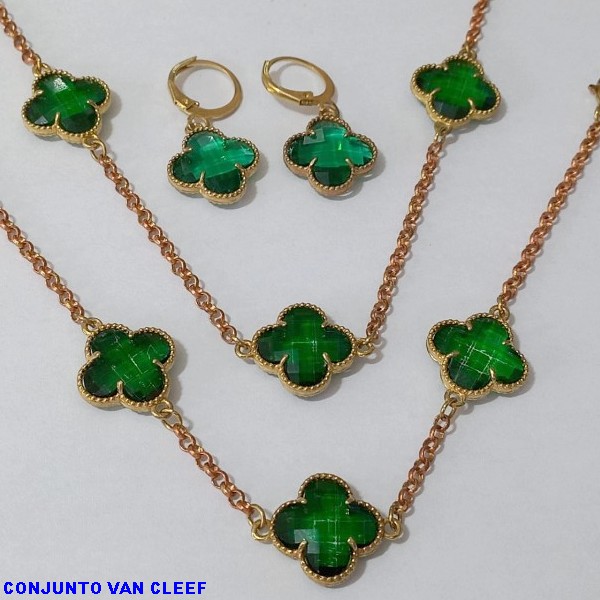 CONJUNTO NO BRUTO PRONTO PARA O BANHO - " VAN CLEEF " (GARGANTILHA/PULSEIRA E BRINCO ) PINGENTE DE 13MM - PESO TOTAL 15.3GR -CORRENTE ELLO PORTUGUESE FECHO LAGOSTA BRU6836E