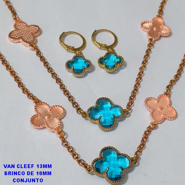CONJUNTO NO BRUTO PRONTO PARA O BANHO  - PEDRA VAN CLEEF PEDRAS 10MM E BRINCO DE 10MM - PESO TOTAL 14,5GR - BRU6836J