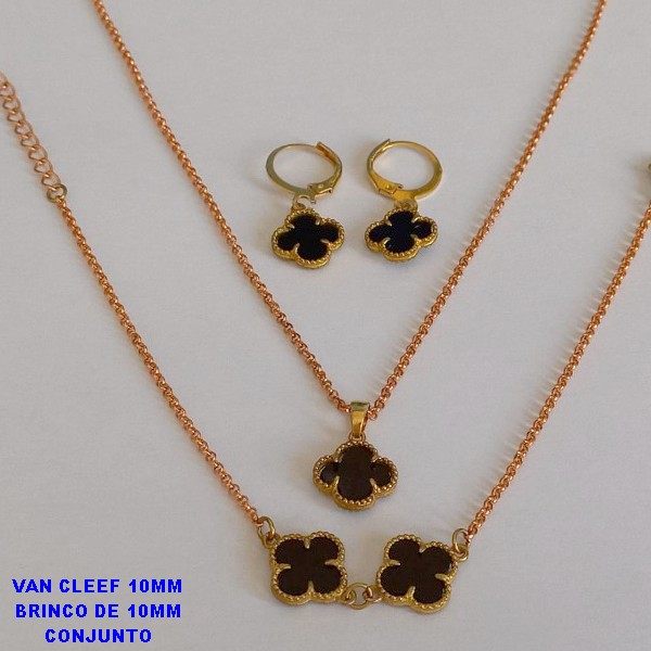CONJUNTO NO BRUTO PRONTO PARA O BANHO  - PEDRA VAN CLEEF PEDRAS 10MM E BRINCO DE 10MM - PESO TOTAL 6,9GR - BRU6836K