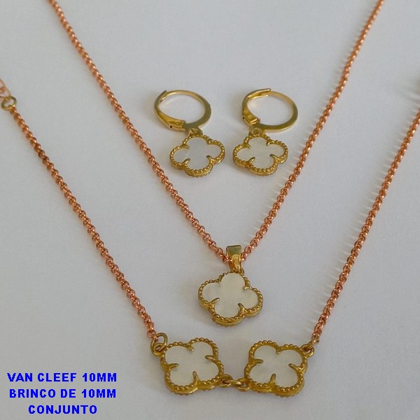 CONJUNTO NO BRUTO PRONTO PARA O BANHO  - PEDRA VAN CLEEF PEDRAS (" MADREPEROLA ") 10MM E BRINCO DE 10MM - PESO TOTAL 6,9GR - BRU6836L
