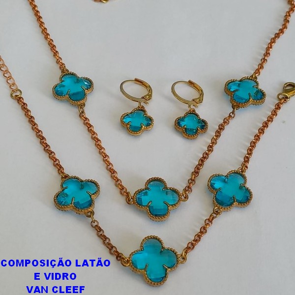 CONJUNTO NO BRUTO PRONTO PARA O BANHO - " VAN CLEEF " (GARGANTILHA/PULSEIRA E BRINCO ) PINGENTE DE 10MM - PESO TOTAL 6,9GR -CORRENTE ELLO PORTUGUESE FECHO LAGOSTA BRU6836P
