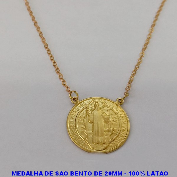 GARGANTILHA NO BRUTO PRONTO PARA O BANHO(MEDALHA DE SAO BENTO 20MM(E3074) COM CORRENTE CADEADO DE 45CM - BRU000444