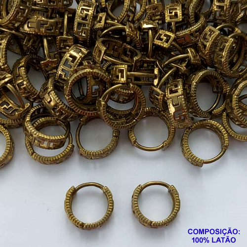 BRINCO BRUTO PRONTO PARA BANHO - (DM764) (CX122) ARGOLINHA DE PRESSÃO - TODO TRABALHADO -  TAMANHO 14MM - PESO 2.1GR  -  BRU6650A