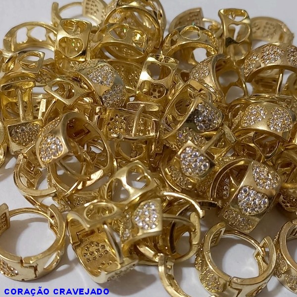 BRINCO NO BRUTO PRONTO PARA O BANHO (CX07)- ARGOLINHA DE PRESSOÃO(TRANQUETA)COM CORAÇÃO CRAVEJADO - TAMANHO 12MM - PESO TOTAL 2.4GR - BRU6952ACRAVEJADO