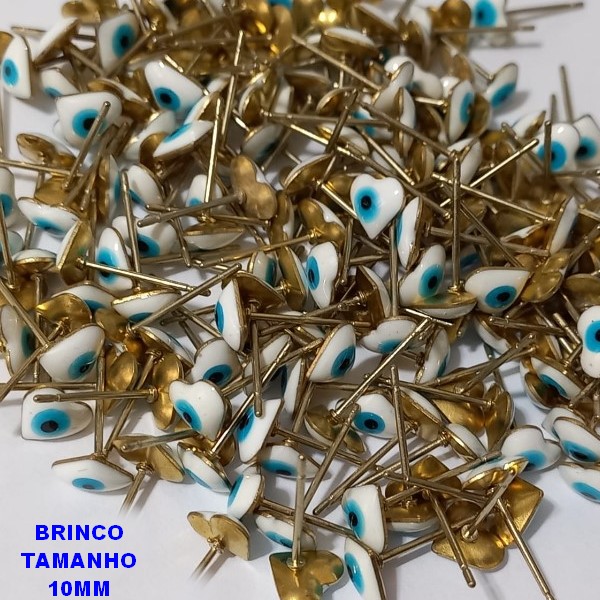 ACESSORIO (BRINCO NO BRUTO PRONTO PARA O BANHO CX39) -(COMPOSIÇÃO 60% LATÃO 40% RESINA) BRINCO DE OLHO GREGO BRANCO - TAMANHO 10MM - PESO 0,6GR - BRU0001174B