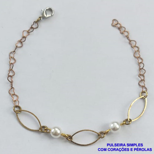 PULSEIRA NO BRUTO PRONTO PARA O BANHO - PULSEIRA COM CORAÇÕES E PÉROLAS  - TAMANHO 18CM - PESO 1.5GR - BRU8868