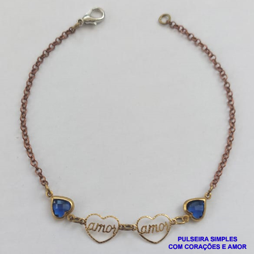 PULSEIRA NO BRUTO PRONTO PARA O BANHO(CX97) - PULSEIRA COM CORAÇÕES E PALAVRA AMOR  - TAMANHO 18CM - PESO 1.3GR - BRU8870