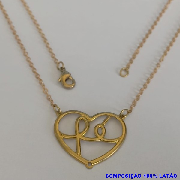 GARGANTILHA NO BRUTO PRONTO PARA O BANHO(CX77)(3730)  - COM CORRENTE CADEADO DE 45CM -CORAÇÃO 20MM VAZ FÉ  - PESO TOTAL 2,6GR - BRU8879