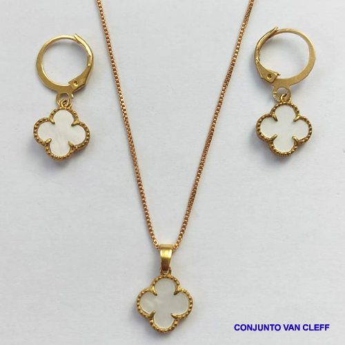 CONJUNTO (VAN CLEFF) NO BRUTO PRONTO PARA O BANHO  - GARGANTILHA  COM CORRENTE VENEZIANA DE 45CM - BRINCO 10MM COM ARGOLA DE PRESSÃO - PESO TOTAL: 4,0GR - BRU8886