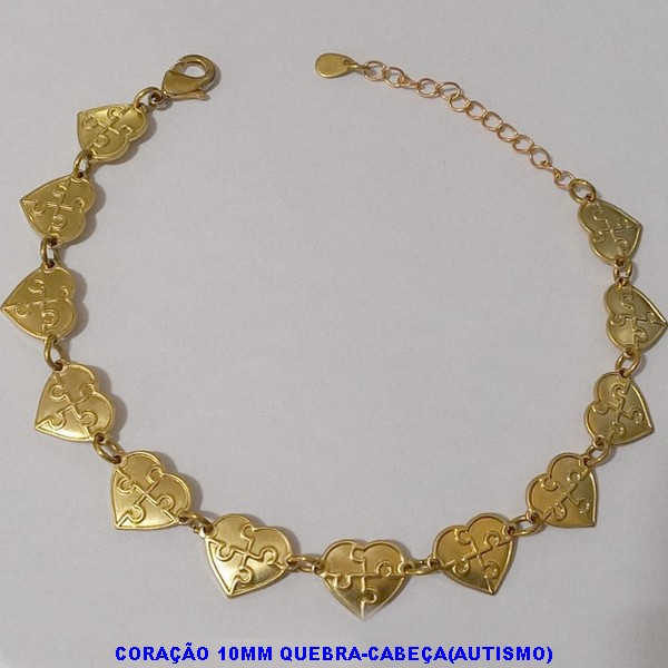 PULSEIRA NO BRUTO PRONTO PARA O BANHO - CORAÇÃO 10MM QUEBRA-CABEÇA "(AUTISMO) " - TAMANHO 17CM+ EXTENSOR  - PESO TOTAL  6,9GR - BRU7477A