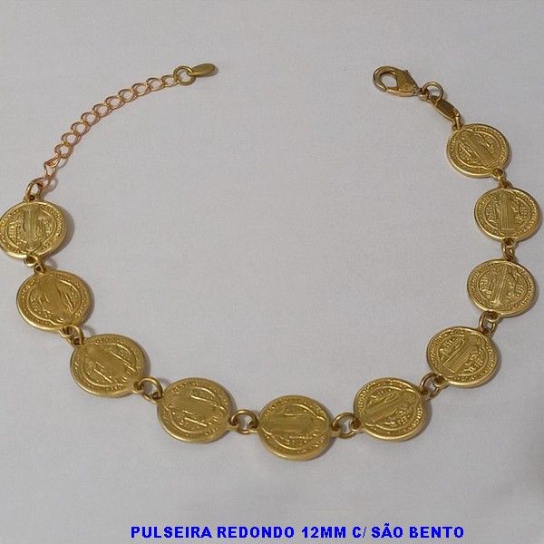 PULSEIRA NO BRUTO PRONTO PARA O BANHO(3225) - REDONDO 12MM C/ SÃO BENTO - TAMANHO 17CM+ EXTENSOR  - PESO TOTAL  10,3GR - BRU5468A