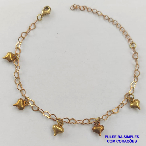 PULSEIRA NO BRUTO PRONTO PARA O BANHO - PULSEIRA COM CORAÇÕES - TAMANHO 18CM - PESO 2,0GR - BRU8917
