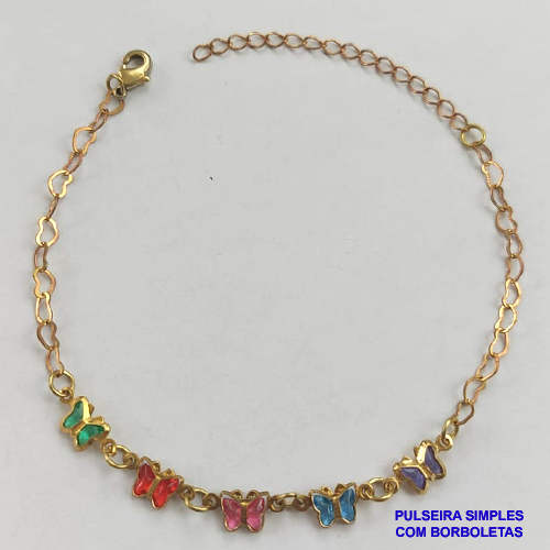 PULSEIRA NO BRUTO PRONTO PARA O BANHO - PULSEIRA COM BORBOLETAS COLORIDAS - TAMANHO 18CM - PESO 1,7GR - BRU8909