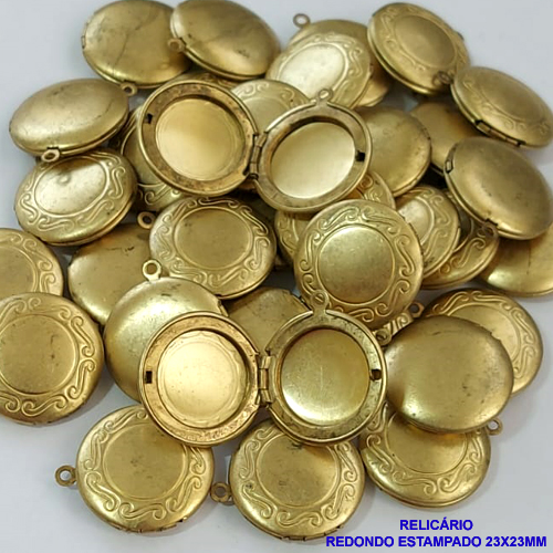 RELICARIO NO BRUTO PRONTO PARA O BANHO  ''( RELICARIO)'' EM FORMATO REDONDO ESTAMPADO TAMANHO 23X23MM - PESO TOTAL 3,9GR -  BRU8921