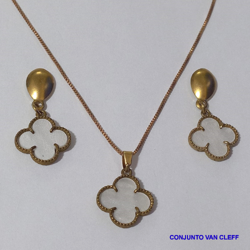CONJUNTO (VAN CLEFF) NO BRUTO PRONTO PARA O BANHO - GARGANTILHA COM CORRENTE VENEZIANA DE 45CM - BRINCO BASE DE PINO - PESO TOTAL: 4,9GR - BRU8931