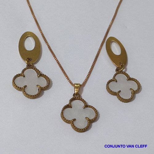 CONJUNTO (VAN CLEFF) NO BRUTO PRONTO PARA O BANHO - GARGANTILHA COM CORRENTE VENEZIANA DE 45CM - BRINCO 14MM BASE DE PINO - PESO TOTAL: 5,2GR - BRU8932