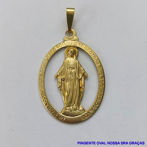 PINGENTE NO  BRUTO PRONTO PARA BANHO -  (666) MEDALHA OVAL VAZADA NOSSA SRA DAS GRAÇAS VENDIDA POR UNIDADE COMPOSIÇÃO LATÃO - PESO 2,3GR - TAMANHO 30X24MM BRU8946