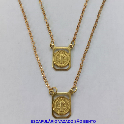 ESCAPULARIO BRUTO PRONTO PARA BANHO (CX69) - PESO TOTAL 2,7GR COM CORRENTE CADEADO (E3115) ESCAPULÁRIO 12X9MM VAZADO SÃO BENTO - BRU8964