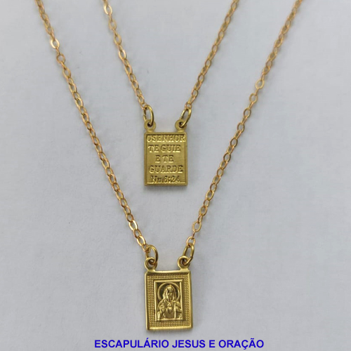 ESCAPULARIO BRUTO PRONTO PARA BANHO - PESO TOTAL 3,1GR COM CORRENTE CADEADO (1341) ESCAPULÁRIO 10X8MM JESUS E ORAÇÃO - BRU8965