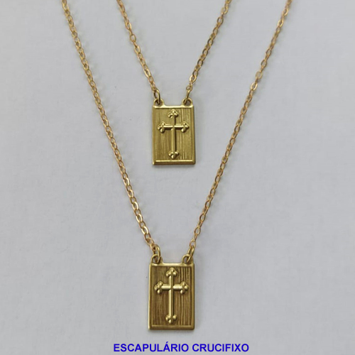 ESCAPULARIO BRUTO PRONTO PARA BANHO - PESO TOTAL 4,1GR COM CORRENTE CADEADO ESCAPULÁRIO 14X10MM CRUCIFIXO - BRU8968