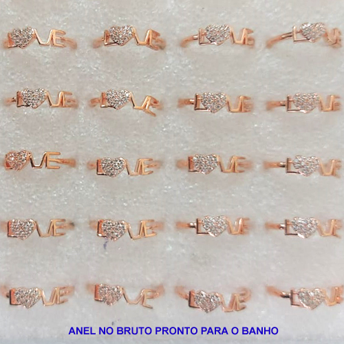 ANEL NO BRUTO PRONTO PARA O BANHO - COMPOSIÇÃO LATÃO COM MICRO ZIRCÔNIA COM ESCRITA LOVE - PESO MÉDIO 1.6GR - ANEL000240