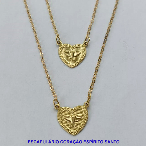 ESCAPULARIO BRUTO PRONTO PARA BANHO - PESO TOTAL 3,1GR COM CORRENTE CADEADO ESCAPULÁRIO 13X12MM CORAÇÃO ESPIRITO SANTO (E2147) - BRU8974