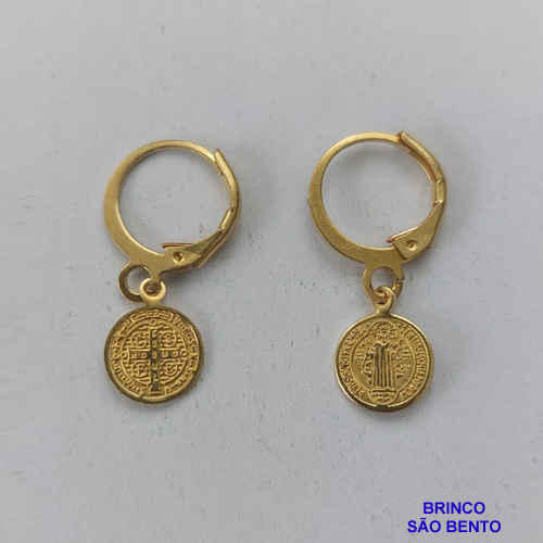 BRINCO BRUTO PRONTO PARA BANHO COM ARGOLINHA DE PRESSÃO (TRANQUETA) PINGENTE SÃO BENTO (TQ210) 8MM - PESO TOTAL 1,2GR - BRU8980