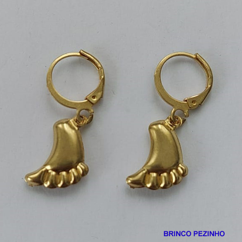 BRINCO BRUTO PRONTO PARA BANHO COM ARGOLINHA DE PRESSÃO (TRANQUETA) PINGENTE PEZINHO (TQ295) 14MM - PESO TOTAL 1,4GR - BRU8982