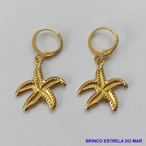 BRINCO BRUTO PRONTO PARA BANHO COM ARGOLINHA DE PRESSÃO (TRANQUETA) PINGENTE ESTRELA DO MAR (TQ350) 14MM - PESO TOTAL 1,9GR - BRU8983