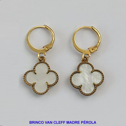 BRINCO NO BRUTO PRONTO PARA BANHO - BASE ARGOLINHA DE PRESSÃO - PINGENTE VAN CLEFF MADRE PÉROLA - PESO TOTAL 2,0GR - (PINGENTE TAMANHO 14MM - BRU8991