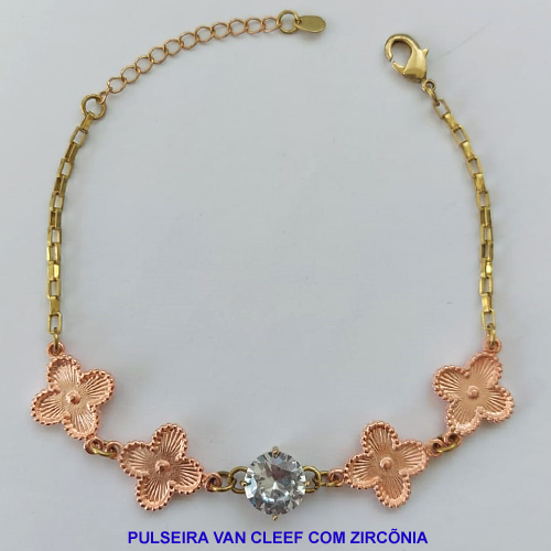 PULSEIRA NO BRUTO PRONTO PARA O BANHO - PULSEIRA TIJOLINHO COM 4 VAN CLEEF 14MM COM 1 ZIRCÔNIA CRISTAL E BASE EM ALTA FUSÃO  - TAMANHO 18CM - PESO 8GR COM EXTENSOR E FECHO LAGOSTA - BRU9002