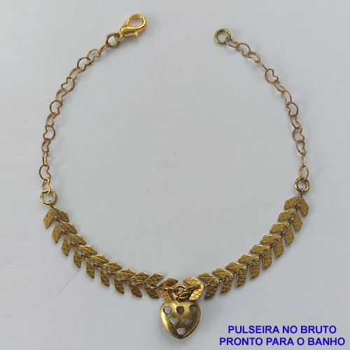 PULSEIRA NO BRUTO PRONTO PARA O BANHO(CX97) - PULSEIRA ESCAMA COM PINGENTE CORAÇÃO DUPLO VAZADO  - TAMANHO 18CM - PESO 2,5GR  E FECHO LAGOSTA - BRU9007