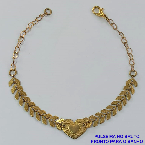 PULSEIRA NO BRUTO PRONTO PARA O BANHO(CX92) - PULSEIRA ESCAMA COM PINGENTE CORAÇÃO  - TAMANHO 18CM - PESO 2,3GR  E FECHO LAGOSTA - BRU9008
