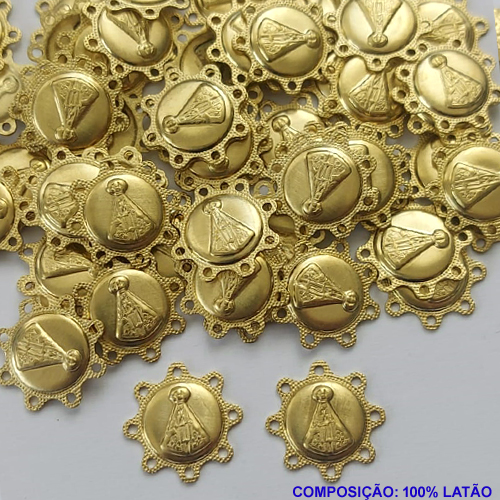 ACESSORIO PINGENTE NO BRUTO PRONTO PARA O BANHO (CX21) - (E2506) COMPOSIÇÃO 100% LATÃO - TAMANHO 14X14MM PESO TOTAL 0,5GR - NOSSA SRA APARECIDA BRU0001345