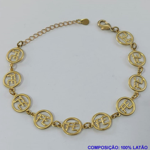 PULSEIRA NO BRUTO PRONTO PARA O BANHO - (E2905) PULSEIRA COM PINGENTES FÉ - TAMANHO 18CM  - PESO 3,9GR  COM EXTENSOR E FECHO LAGOSTA - BRU9019